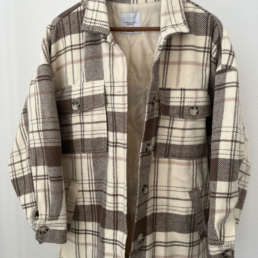 Plaid oversized Jacket - Cream and Brown